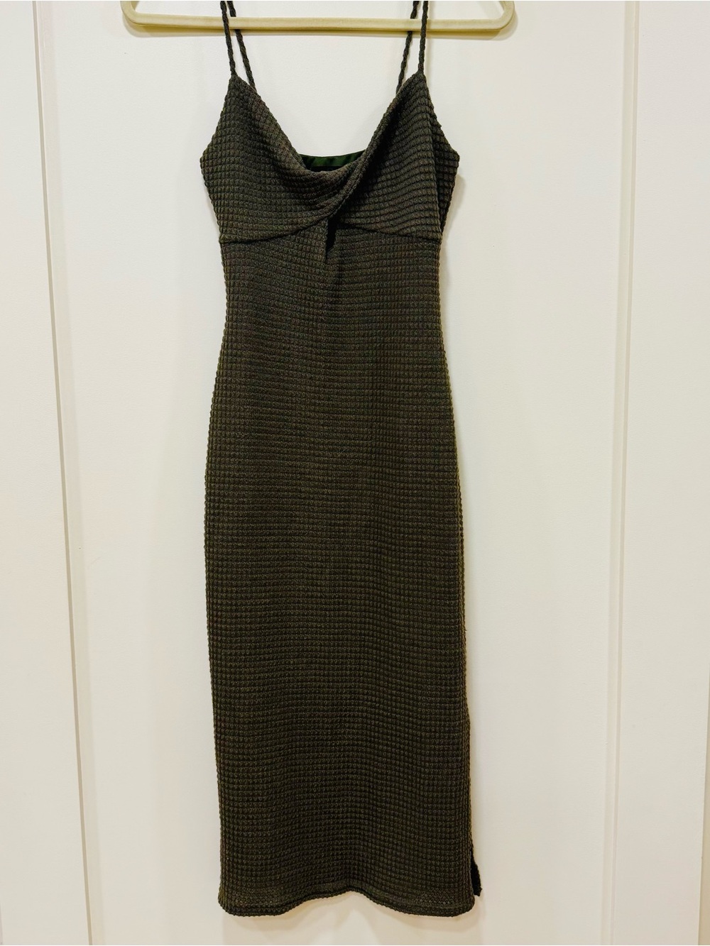 Cowl-Neck Charcoal Midi Slip Dress